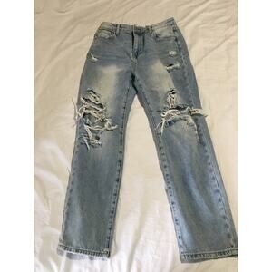Insane Gene Size 9/28 High Rise Destroyed Loose Straight Light-Wash Jeans